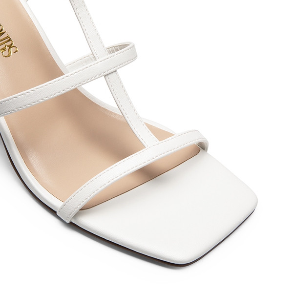 T-strap Square Toe Heel Sandals - WHITE - 6